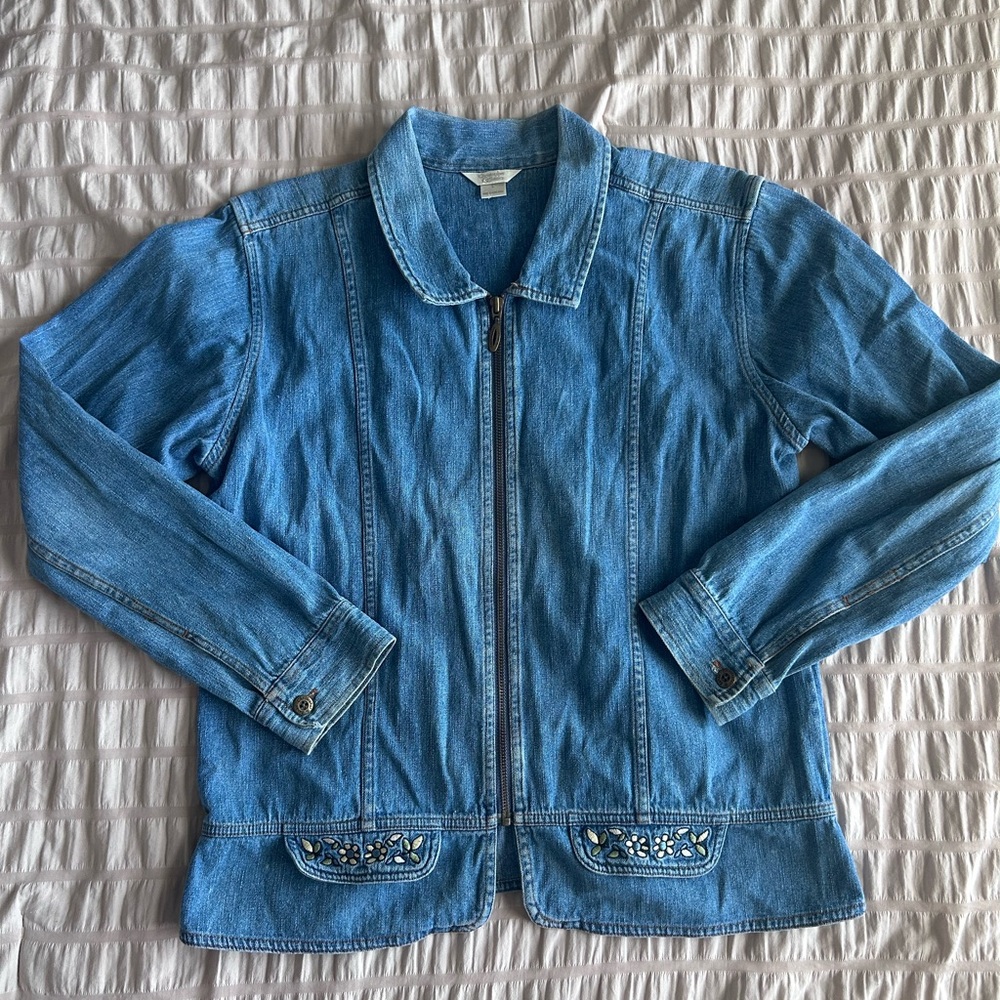Christopher & Banks Embroidered Denim Zip-Up Jacket (L)